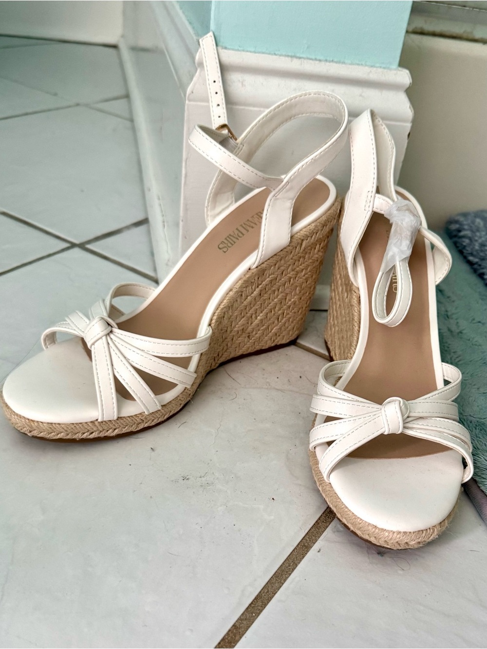New, Never Worn! White Espadrille Wedge Sandals with Knotted Straps